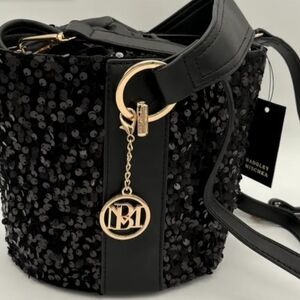 Badgley Mischka Black Sequin Bucket Bag
